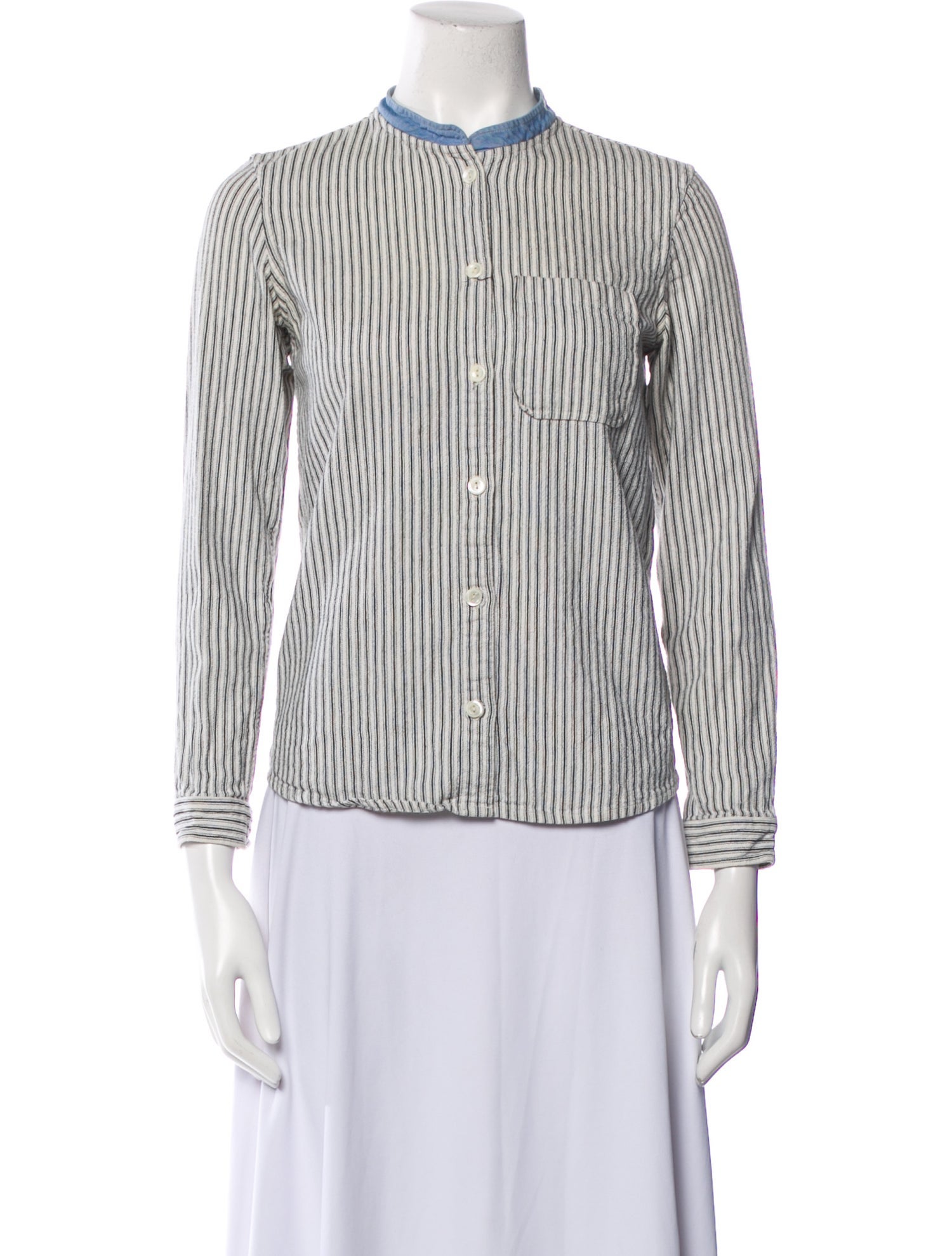 A.P.C. Striped Mock Neck Button-Up Top